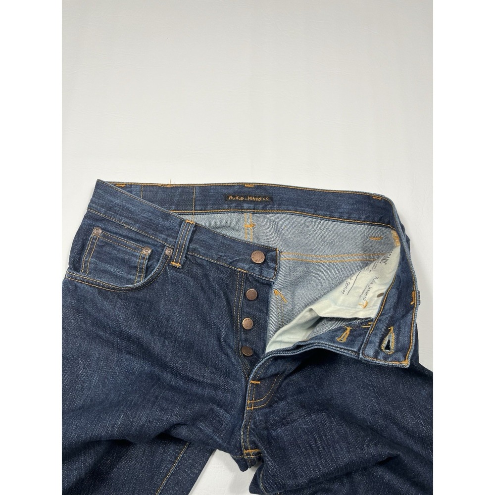 Nudie Jeans Dude Dan Jeans Mens 30x32 Blue Denim Button Fly Classic - Picture 10 of 11